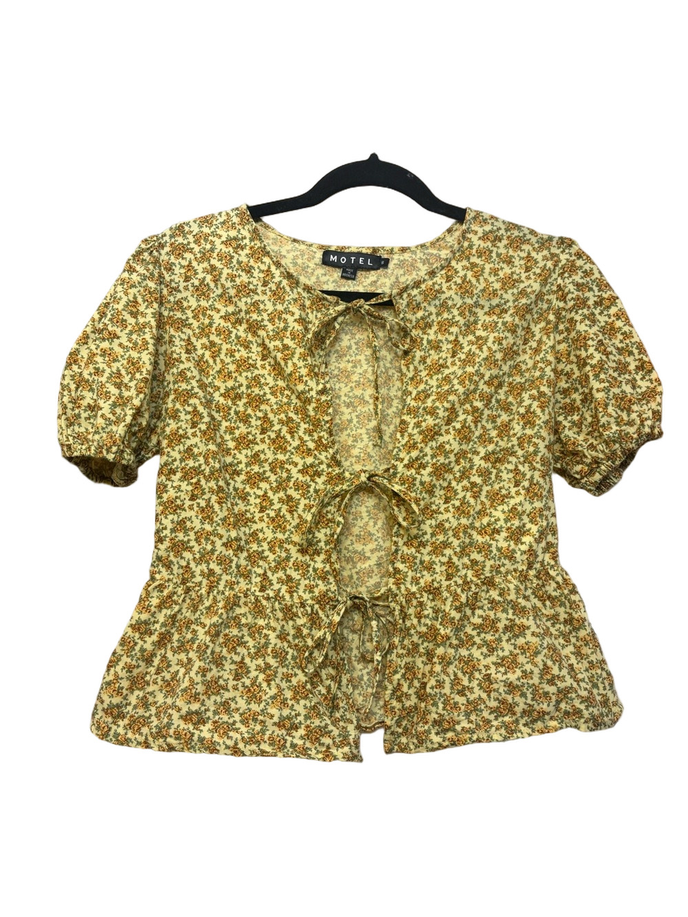 Motel Rocks Yellow Floral Tie-Front Peplum Blouse
